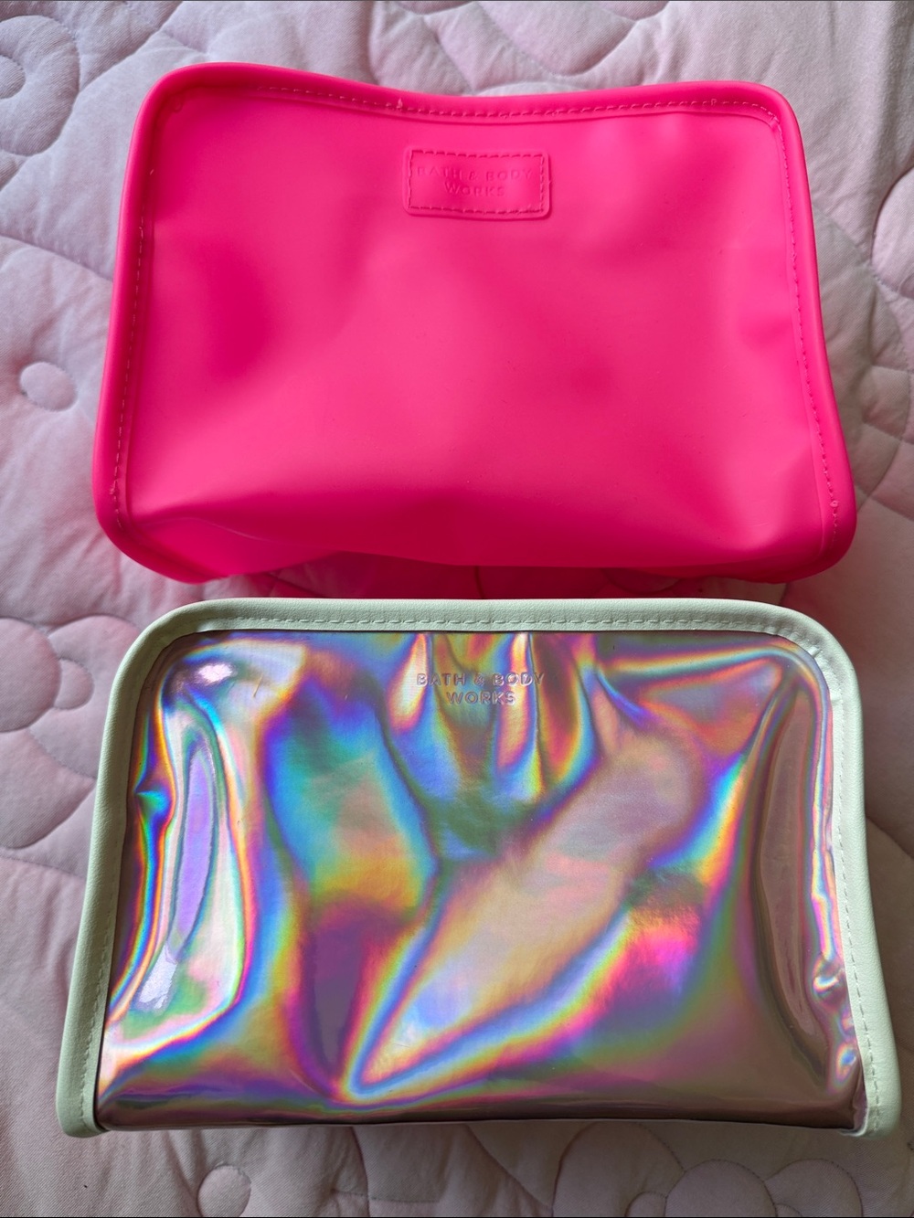 Bath & Body Works Hot Pink and Holographic Cosmetic Pouches